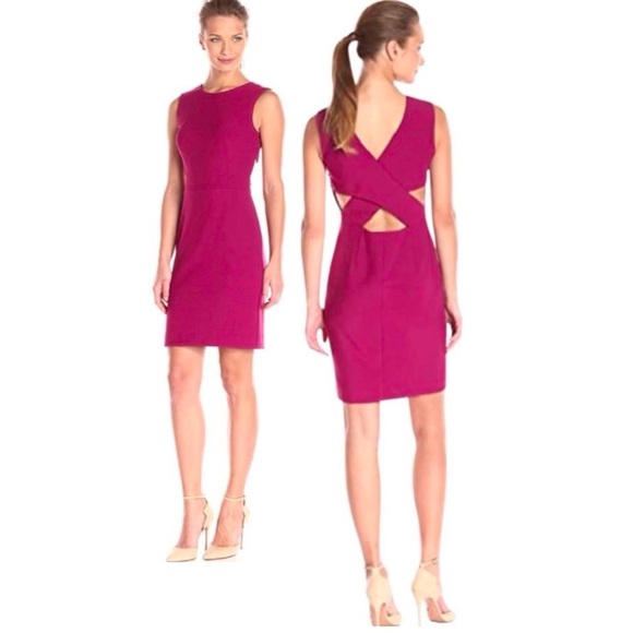 NWOT! Nicole Miller Cutout Cross Back Fuchsia Pink Purple Sleeveless Dress Sz 8 - Picture 9 of 9